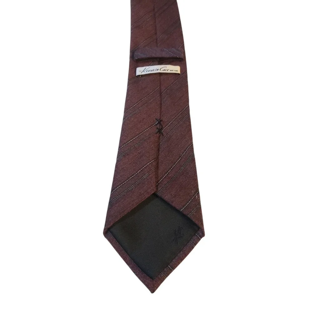 Kenneth Cole New York Mens Tie Necktie Designer Burgundy Black White Stripe‎